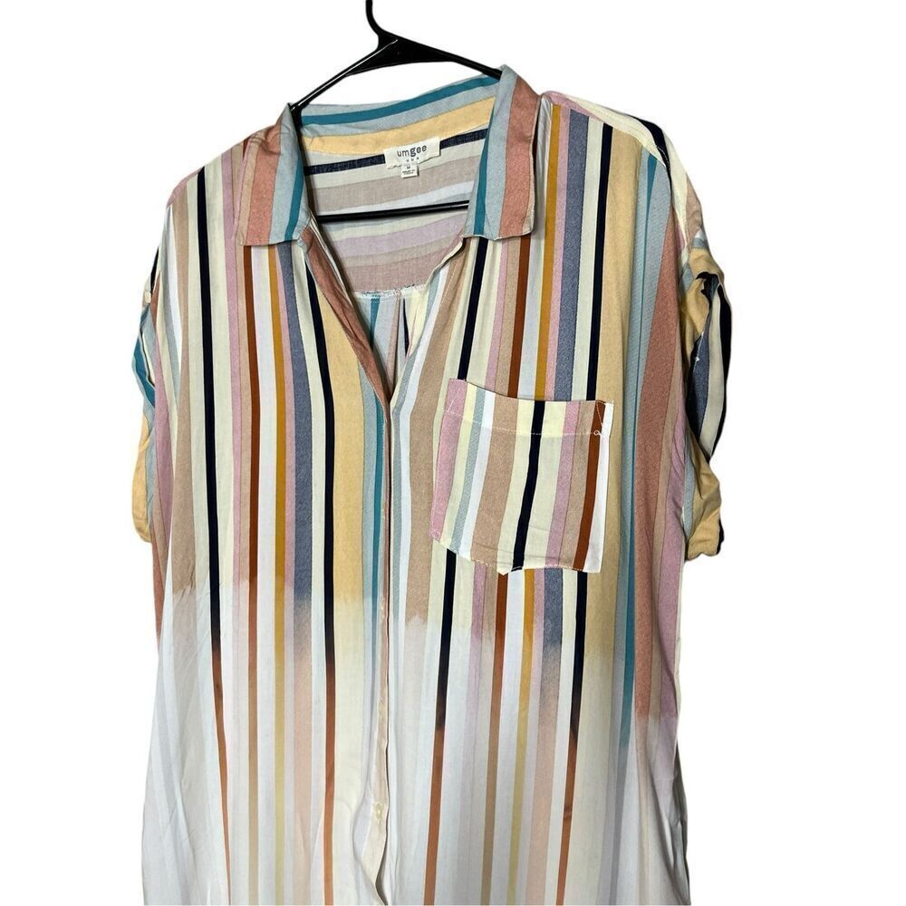 Umgee Striped Short Sleeve Button Down Shirt Dress Size M - Picture 2 of 10